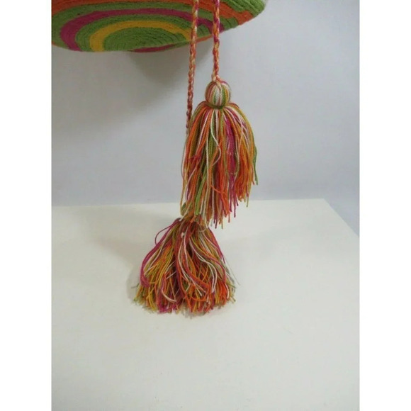 Wayúu Mochila Bag Purse Floral Woven Orange Pink Bucket Shoulder Straps Colombia - Picture 3 of 9